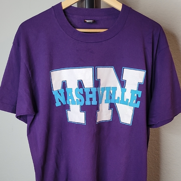 Vintage Single Stitch Sleeves & Bottom Nashville TN Purple T-Shirt Size XL - Picture 1 of 14